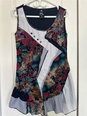 Point Zero by Nicole Benisti Mixed Media Patchwork Floral Tank Top #36